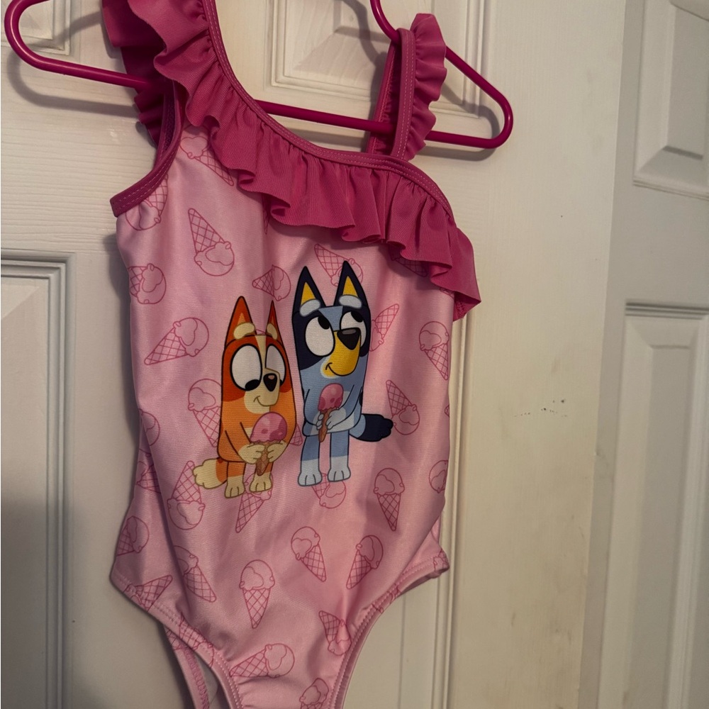 Toddler Pink Kids Swim One Piece with Cartoon Print